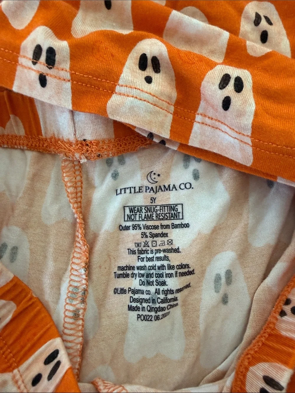 Little Pajama Co. Orange Ghost Halloween Print Bamboo Pajama Set
